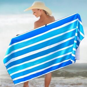 Blue and White Striped microfiber extra large family elite trend towel 72 x 72“